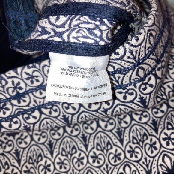 Tory Burch  Heidi Jacquard Print Navy&White Stretch  Slim Fit Pants Size 6 - Picture 13 of 14